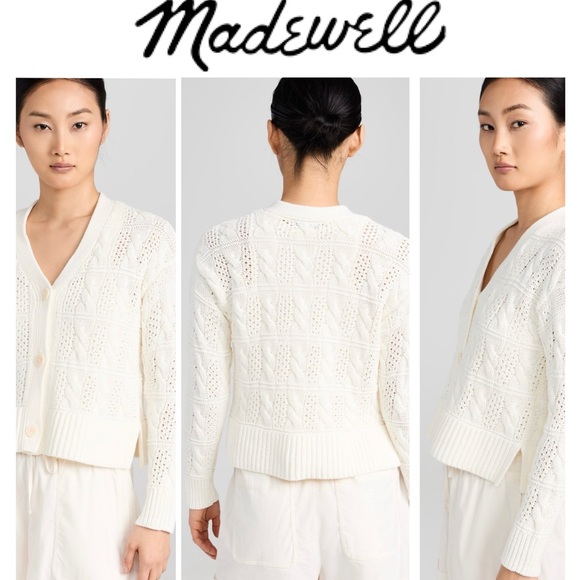 Madewell Open Cable-Stitch Cardigan Sweater, 100% Cotton, white, size M - Picture 1 of 12